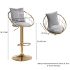 Grey velvet bar chair, pure gold plated, unique design,360 degree rotation, adjustable height,Suitable for dinning room and bar,set of 2