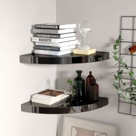 Floating Corner Shelves 2 pcs High Gloss Black 13.8"x13.8"x1.5" MDF