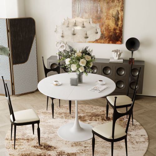 42.13"Modern Round Dining Table,Four Patchwork Tabletops with White Solid Wood Veneer Table Top,Metal Base Dining Table 42.13"Modern Round Dining Table,Four Patchwork Tabletops with White Solid Wood Veneer Table Top,Metal Base Dining Table