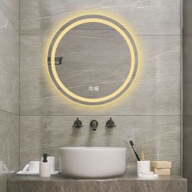 27-inch H LED Single Bathroom Vanity Mirror Polished Crystal Bathroom Round Vanity mirror for smart lighting on bathroom walls