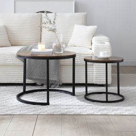 Set of 2 Coffee Table Nesting Side Round End Table Top Sturdy Metal Frame Desk Centerpiece Living Room Bedroom Apartment Modern Industrial Simple Nigh