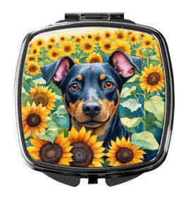 Manchester Terrier in Sunflowers Compact Mirror Decorative Travel Makeup Mirror for Women Girls Gifts Pocket Makeup Mirror Folding Handheld