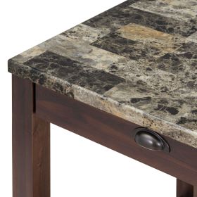 TREXM 3-Piece Modern Faux Marble Versatile Bar Table Set with Storage Drawers and Padded Stools