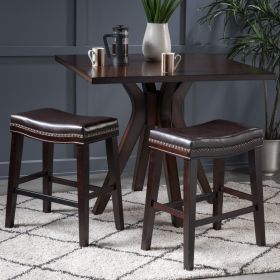 26" Contemporary Upholstered Saddle Counter Stool with Nailhead Trim (Set of 2), Dark Brown