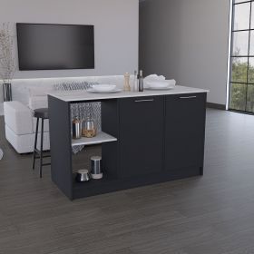 Kitchen Island with Large Countertop, Open Storage Shelves and Double Door Cabinet, Black / Onyx