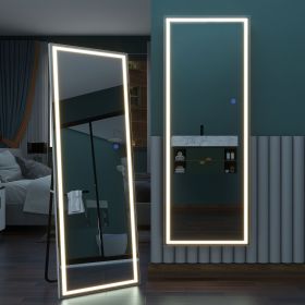 LED aluminum alloy right angled rectangular white full-length mirror with stand 63 * 20 * 1 inch Bathroom Vanity Mirror for Bedroom Entryway