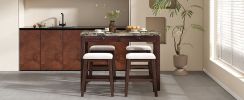 TREXM 3-Piece Modern Faux Marble Versatile Bar Table Set with Storage Drawers and Padded Stools