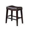 26" Contemporary Upholstered Saddle Counter Stool with Nailhead Trim (Set of 2), Dark Brown