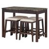 TREXM 3-Piece Modern Faux Marble Versatile Bar Table Set with Storage Drawers and Padded Stools