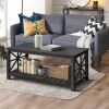 47 Inch Modern Coffee Table with Storage Shelf, Farmhouse Rectangle Living Room Center Table for Small Spaces,Easy Assembly(Antique Black)