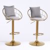 Grey velvet bar chair, pure gold plated, unique design,360 degree rotation, adjustable height,Suitable for dinning room and bar,set of 2