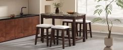 TREXM 3-Piece Modern Faux Marble Versatile Bar Table Set with Storage Drawers and Padded Stools