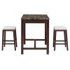 TREXM 3-Piece Modern Faux Marble Versatile Bar Table Set with Storage Drawers and Padded Stools