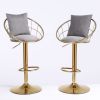 Grey velvet bar chair, pure gold plated, unique design,360 degree rotation, adjustable height,Suitable for dinning room and bar,set of 2