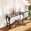 Modern Style Fancy Glass and Metal Table for Entrance, Console Tables for Entryway, Sturdy Hallway Table with Storage