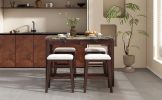 TREXM 3-Piece Modern Faux Marble Versatile Bar Table Set with Storage Drawers and Padded Stools