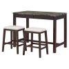 TREXM 3-Piece Modern Faux Marble Versatile Bar Table Set with Storage Drawers and Padded Stools