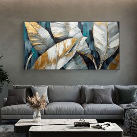 Hand Painted Oil Painting Gold Leaves Oil Painting on Canvas Original Modern Art Decor Abstract Green Plants Painting Bedroom Wall Decor Large Texture (Style: 01, size: 50x100cm)