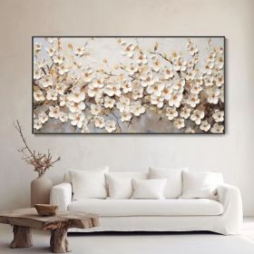 Spring Blooming Pear Hand Painted Blossom Landscape Oil Painting Hand Heavy Textured White Floral Art Modern Elegant Home Wall Decor Customizable Gift (Style: 01, size: 120x240cm)