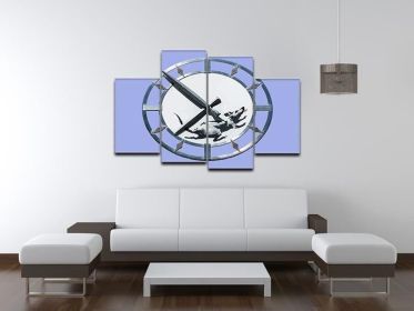 Banksy New York Clock Rat Blue 4 Split Panel Canvas (Type: Premium Framed Canvas Print (Split-Panel), size: 35" x 22" / 89cm x 56cm (Approx))