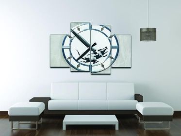 Banksy New York Clock Rat 4 Split Panel Canvas (Type: Standard Framed Canvas Print (Split-Panel), size: 67" x 44" / 170cm x 115cm (Approx))