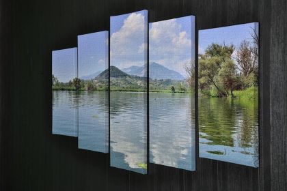 Lake of Posta Fibreno 5 Split Panel Canvas (Type: Standard Framed Canvas Print (Split-Panel), size: 64" x 32" / 162cm x 85cm (Approx))