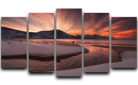 Golden Sunset 5 Split Panel Canvas (Type: Standard Framed Canvas Print (Split-Panel), size: 44" x 24" / 115cm x 65cm (Approx))