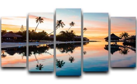 Tropical Sunset at Moorea 5 Split Panel Canvas (Type: Standard Framed Canvas Print (Split-Panel), size: 44" x 24" / 115cm x 65cm (Approx))