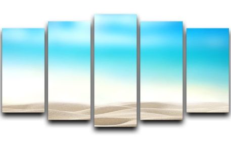 Summer exotic sandy beach with blur sea 5 Split Panel Canvas (Type: Standard Framed Canvas Print (Split-Panel), size: 44" x 24" / 115cm x 65cm (Approx))