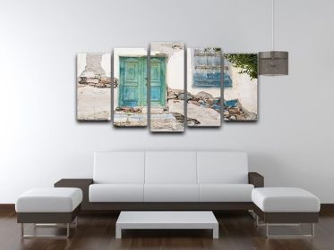 Old wooden door of a shabby demaged house 5 Split Panel Canvas (Type: Standard Framed Canvas Print (Split-Panel), size: 84" x 40" / 214cm x 100cm (Approx))