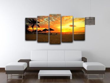 Sunset Scene at Tropical Beach 5 Split Panel Canvas (Type: Standard Framed Canvas Print (Split-Panel), size: 84" x 40" / 214cm x 100cm (Approx))