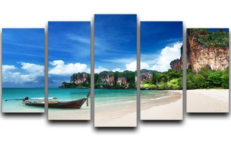 Railay beach in Krabi Thailand 5 Split Panel Canvas (Type: Standard Framed Canvas Print (Split-Panel), size: 44" x 24" / 115cm x 65cm (Approx))